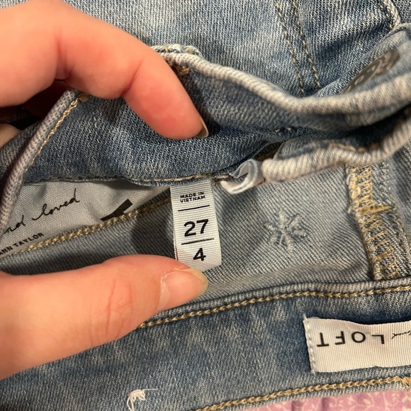 LOFT Blue Ankle Cropped Jeans with Subtle Floral Embroidery - Picture 7 of 10